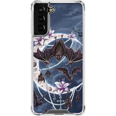 Gothic Moon with Bats and Flowers by Sarah Richter Galaxy S21 FE Clear Case